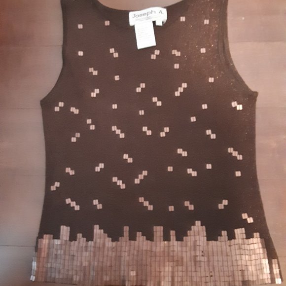 Vintage Joseph A brown Metallic shimmer beaded sleeveless silk top - Picture 8 of 12